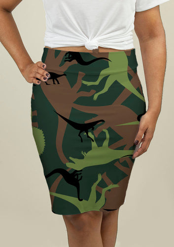 Pencil Skirt with Dinosaur Camouflage